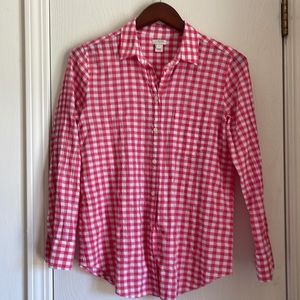 J.Crew pink and white gingham button shirt size small